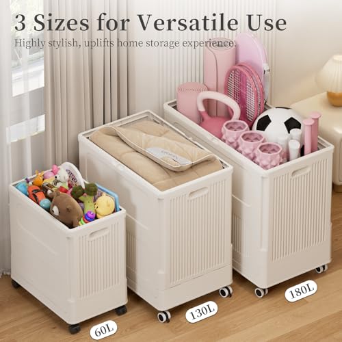 Image of Rolling Laundry Hamper with Lid, 180L Extra Large Capacity Clothes Hampers for Laundry, Plastic Collapsible Laundry Baskets with Wheels and Lid, Install-Free & Easy to Transport to Laundry