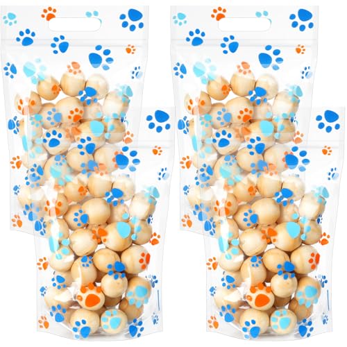 60 Pcs Dog Paw Zip Lock Party Favor Bags, Bulk Paw Print Goodie Gift Bags with Handle, Blue Orange Plastic Resealable Party Treat Candy Bag for Pet Dog Birthday Party Supplies Decorations, 8.6x5.5Inch