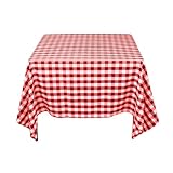 LTC LINENS 70 in. x 70 in. Red and White Checkered Tablecloth Square - Red Gingham Table Cloth for Card Table - Stain Resistant, Washable Fabric Cloth Small Table Cover for Picnic, Party