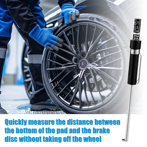 Car Brake Measuring Tool, 5.31x0.51in Brake Pad Thickness Gauge Measure Pen with Scale Brake Pad Tester Brake Pad Gauge for Internal External Brake Pads Measurement(Black)