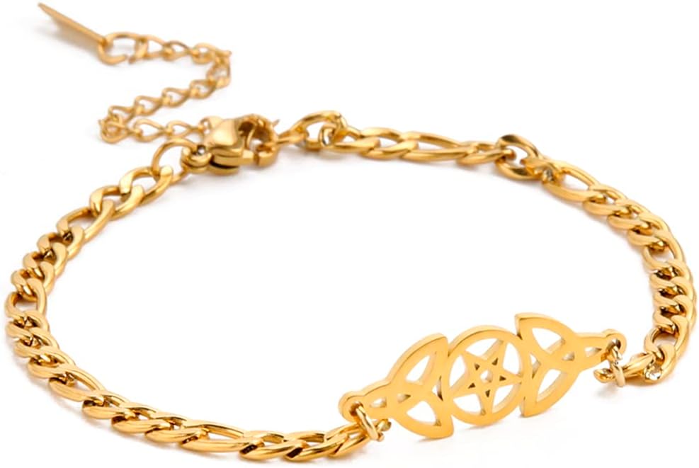 UNIFT Armband Voor Vrouwen Keltische Heks Knoop Magic Gelaagde Armband Roestvrij Staal Charm Mystic Dubbele Touw Armbanden Keltische Sieraden, 17.9 mm, Roestvrij staal (zilver zwart