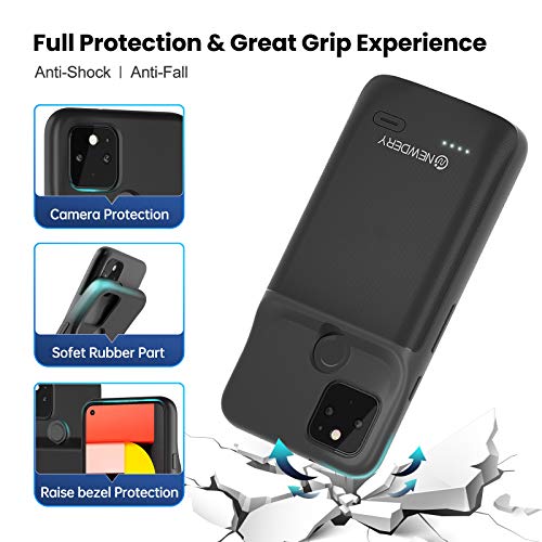 Newdery Battery Case For Google Pixel 5 (5G), 4700Mah Slim Portable Protective Extended Charging Case With Full Edge Protection, Rechargeable Battery Charger Case For Pixel 5 Black #TOP3