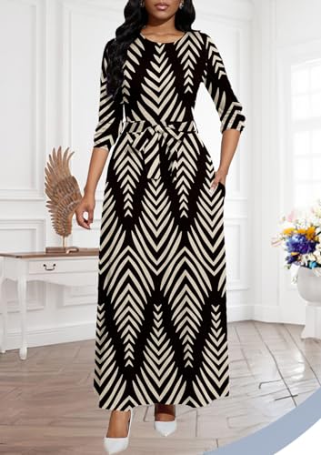 Image of BubFee Long Dress for Women Casual Long Sleeve Dresses Maxi Dress Empire Waist Loose with Belt