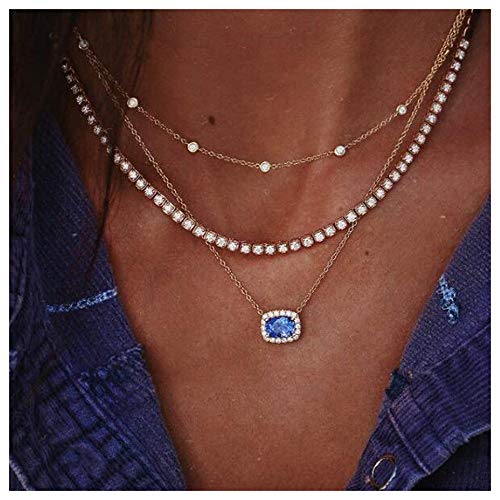 Preisvergleich Produktbild Anglacesmade Layered Choker Halskette Kristall Choker Strass Halskette Edelstein Anhänger Halskette Diamant Choker für Damen und Mädchen