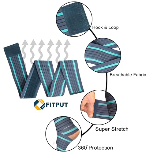 Image of FITPUT Elastic Knee Compression Bandage Wraps (Pack of 2) Support for Ankle, Knee, Elbow Pain Relief, Sports & Workout | Can Be Used For Squats and Powerlifting