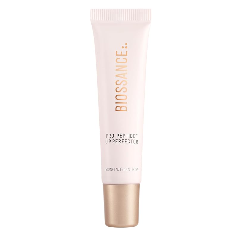 Bálsamo labial Biossance Pro-Peptide Lip Perfector com acabamento brilhante e fragrância de baunilha