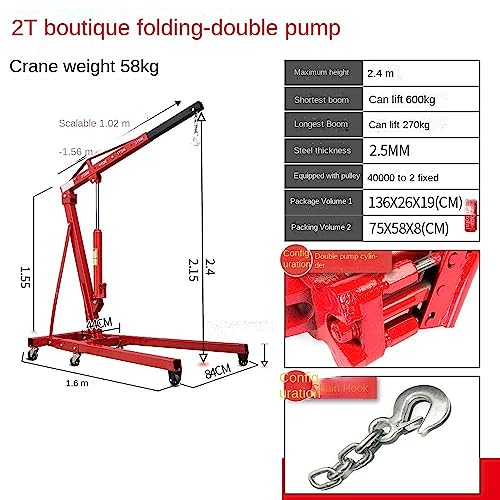 Grue pliante hydraulique portable pour levage lourd, palan moteur 2T/3T, design compact pour un rangement facile, idéal pour les applications automobiles et industrielles