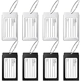 8 Pieces Luggage Tags Business Card Holder Aluminium Metal Travel ID Bag Tag for Travel Luggage Baggage Identifier (Silver, Black)