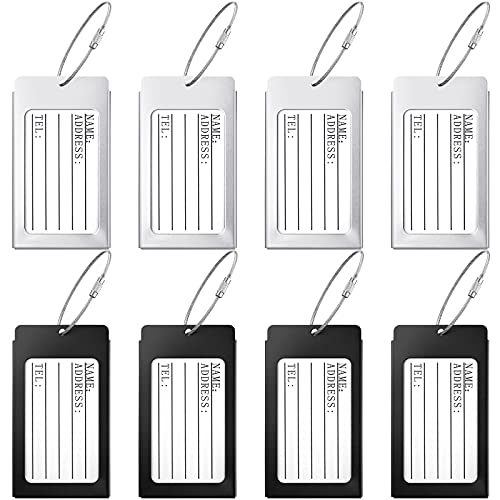 8 Pieces Luggage Tags Business Card Holder Aluminium Metal Travel ID Bag Tag for Travel Luggage Baggage Identifier