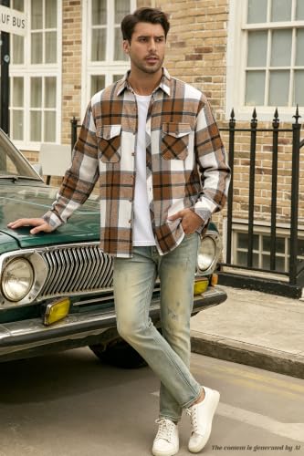 Image of Cromoncent Mens Boys Thick Flannel Shirt Long Sleeve Shirt Jacket Casual Button Down Multi Pockets Shacket