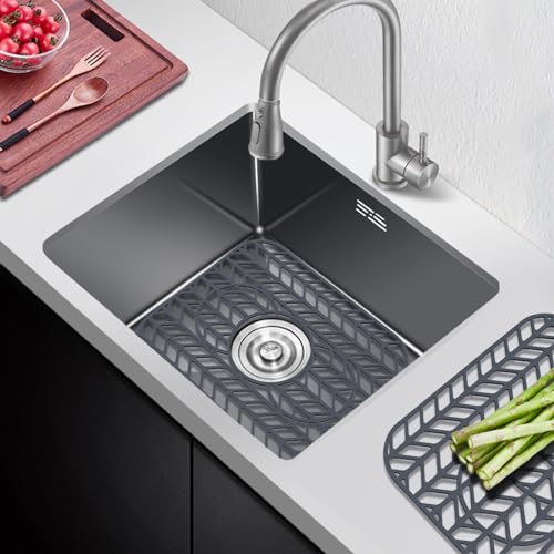 AWOKE Sink Protectors for Kitchen Sink - 13.6"x 11.6" Sink Mat - Heat-resistant Easy-clean Silicone Sink Mat - for Protection of Stainless Steel Sink with 3 Reserved Holes Pack of 2