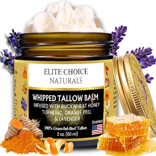 Whipped Tallow Balm Infused with Raw Buckwheat Honey, Lavender & Orange – Organic Anti-Inflammatory Cream for Face, Scalp & Body – Heals Sensitive, Acne-Prone, Eczema, Rosacea & Psoriasis Skin (2 oz)