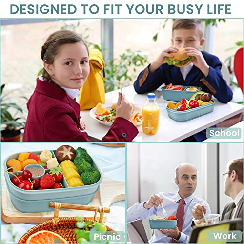 Foto von Bugucat Lunchbox Kinder mit Fächern 1900ML, Bentobox Lunchbox kinder mit 5 Fächern, Frühstücksbox Erwachsene 2-Lagige Nachhaltig Brotdose, Vesperbox Brotbüchse zum Schule Arbeit Picknick