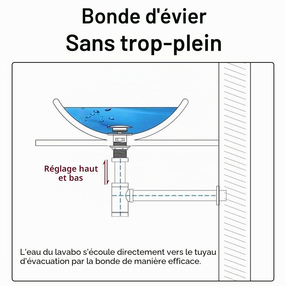 Siphon de bouteille en acier inoxydable pour lavabo de cuisine et salle de bain - Siphon en P - Ensemble complet sans trop-plein - Or brossé