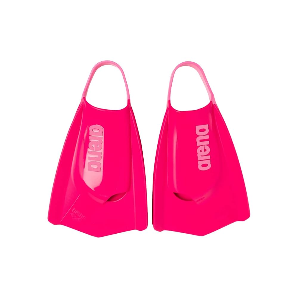 Arena Unisex Adult Powerfin Pro II Swim Training Fins Men and Women Silicone Short Blade Flippers Left/Right Customized, Pink, Size 9.5-10.5