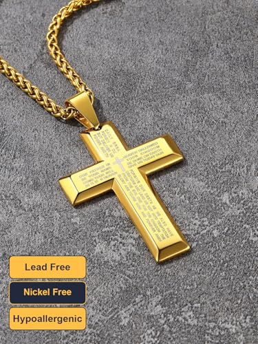 Image of U7 Cross Necklace for Men, Stainless Steel Silver Black Gold Mens Cross Necklace, 22-24 Inches
