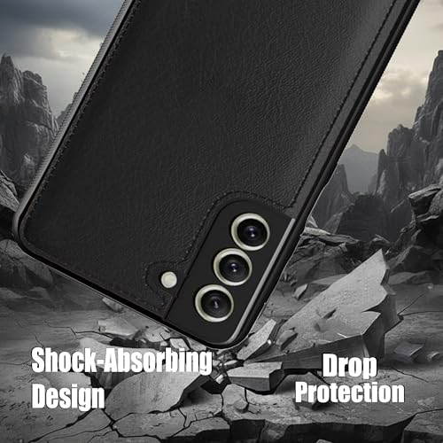 Image of Leather Case for Samsung Galaxy S21FE Premium Protective Stylish Slim Cover with Shockproof Raised Edges Black