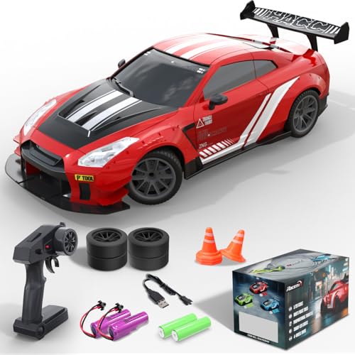RACENT RC Drift Car, High Speed Remote Control Car, 4WD RC Cars with LED Light, Racing and Drifting Wheels, 2 Batteries, Toy for Boys, Girls, Kids (Re