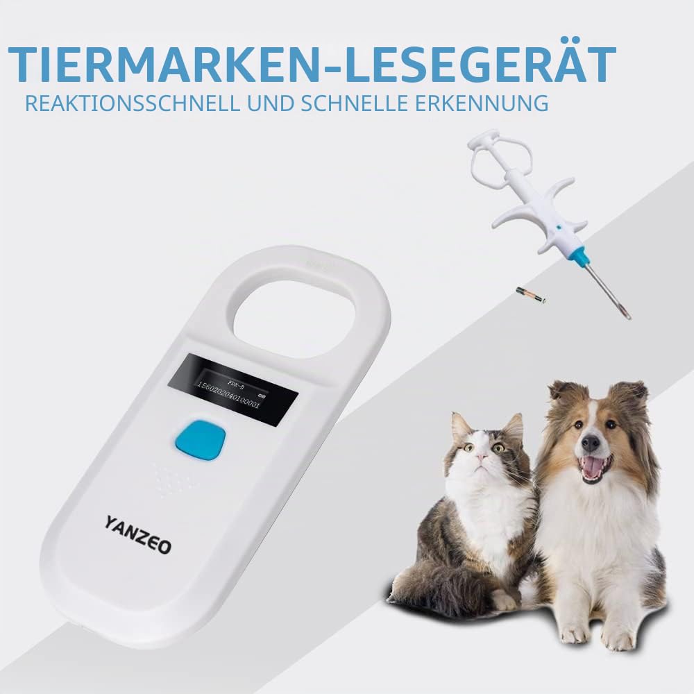 Yanzeo Haustier Mikrochip Scanner, RFID EMID Tier Handlesegerät, 134.2kHz Haustier-ID-Scanner wiederaufladbar Tier Chip Registrierung, Haustier Tag Scanner FDX-B(ISO 11784/11785)
