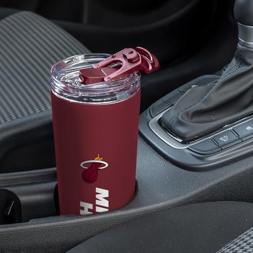 Image of Rico Industries NBA Basketball Miami Heat Maroon 24oz Stainless Steel Tumbler with Lid and Dual Functioning Lid