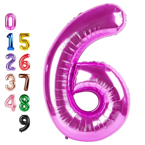 Image of Number Balloons 6 Balloon 40 inch Pink for 6th Birthday Party Decorations | Saturated Color, Large 40 in, With Straw & Hanging Hole, For Back-to-School Season, Wedding, Christmas, New Year, Anniversary