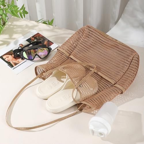 Mesh Beach Tote Bag for Women with Mini Pocket Foldable Pool Bag for Beach Vacation Swimming Travel Essentials3