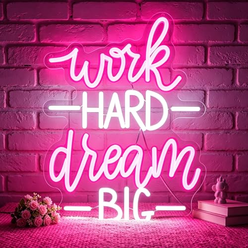 Image of Work Hard Dream Big Neon Sign Led Neon Lights Neon Signs for Wall Decor Light Up Sign for Birthday Party Club Gift