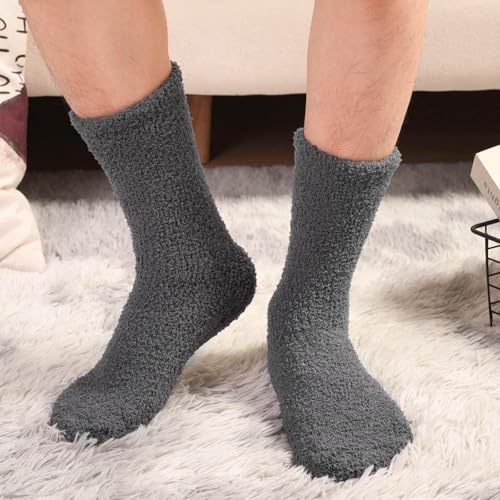 Toes Home Fuzzy Socks Men with Grips, Winter Fluffy Slipper Socks Hospital Cozy Warm Non-slip Thick 5 Pairs4