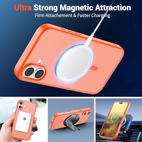 Image of SUPFINE Magnetic for iPhone 16 Plus Case (Compatible with MagSafe) (Military Grade Drop Protection) Slim Translucent Matte Shockproof with Anti-Fingerprint Phone Case,Orange