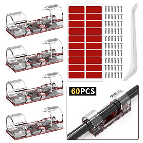 [40Pcs] Chesbung Clips de cable - Fuerte autoadhesivo Pad Cable Drop Wire Holder, 3M adhesivo de nailon abrazadera de cable