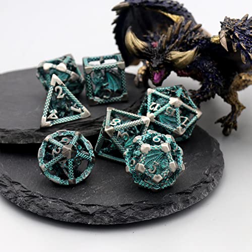 D&D Dice, Dungeons And Dragons Dice Hnccesg Metal Dice Set Polyhedral Hollow Role Playing D And D Starter Dice For Rpg Mtg Table Board Games Pathfinder Warhammer Shadowrun Yahtzee (3D Sliver Blue) #TOP6