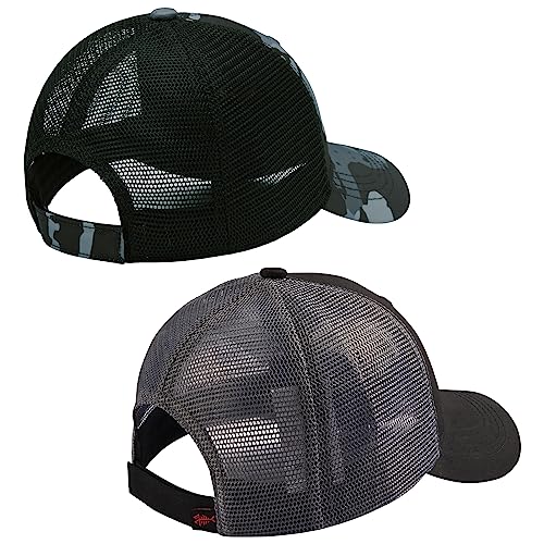 Image of BASSDASH 2 Pack Altimate Fishing Hunting Hat Mesh Back for Men Women Adjustable Baseball Trucker Cap Camo Blaze Orange