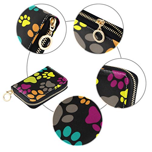 Otvee Rfid Credit Card Holder Case, Microfiber Leather Zipper Card Wallet For Women (Colorful Dog Paw) #TOP2