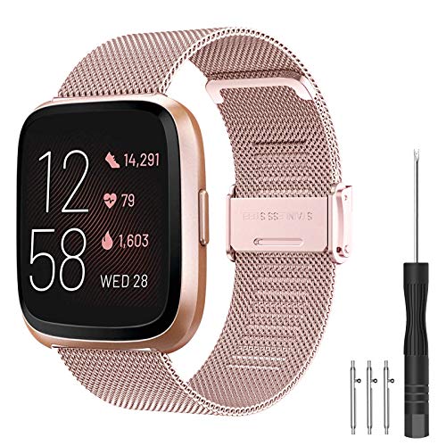 Pulseras Fitbit Versa Correa Compatible con Fitbit Versa 2 Correa/Fitbit Versa Correa, Acero Inoxidablea Pulsera de Repuesto de Metal Correa para...