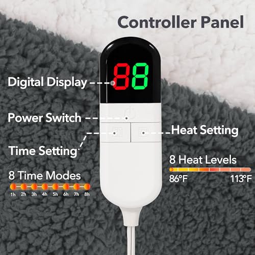 Maxeve Heated Blanket Electric Throw 50 Inchx60 Inch Soft Double Sided Sherpa Heating Blanket With 8 Fast Heating Levels & 1-8H Auto-Off,Over-Heat Protection,Machine Washable,Etl Certification thumb #5