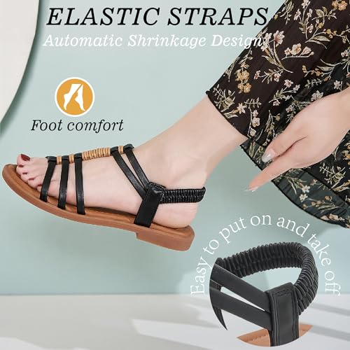Womens Sandals Flats Shoes - Comfortable Summer Dressy Casual Ankle Elastic Slip on Walking Beach Sandal4