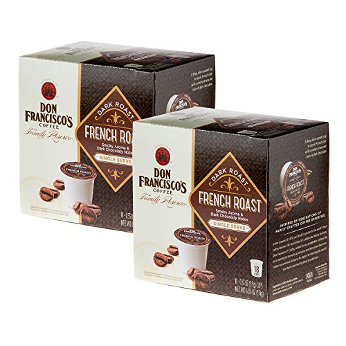 Don Francisco's French Roast, Rich Premium 100% Arabica Coffee Beans, Dark Roast, Ground, Single Serve Pods for Keurig, Family Reserve, 18-Count Combo Pack (36 Total)