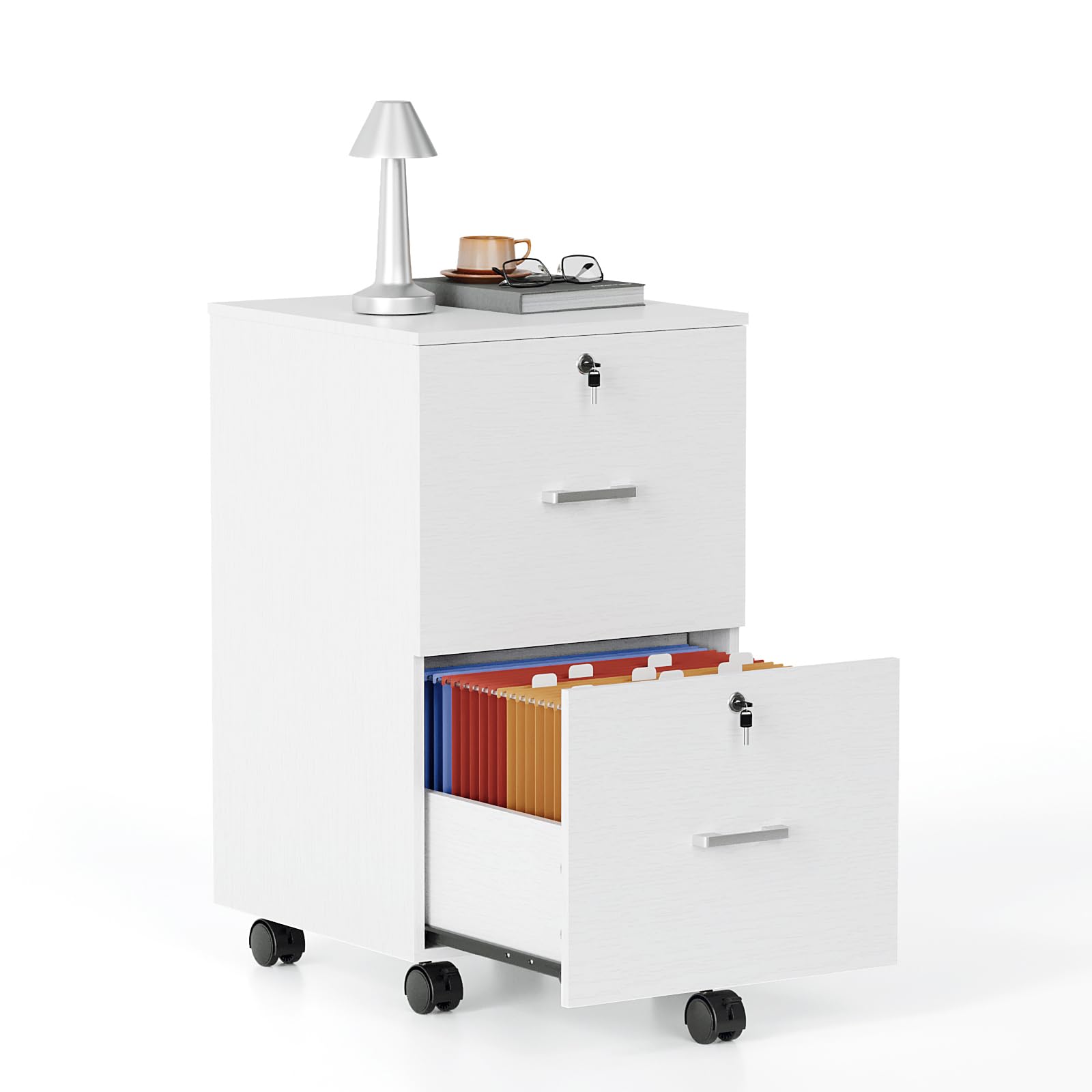 Bonnlo mobiler Aktenschrank 2 Schubladen für Büro, Homeoffice, weiß, Holz