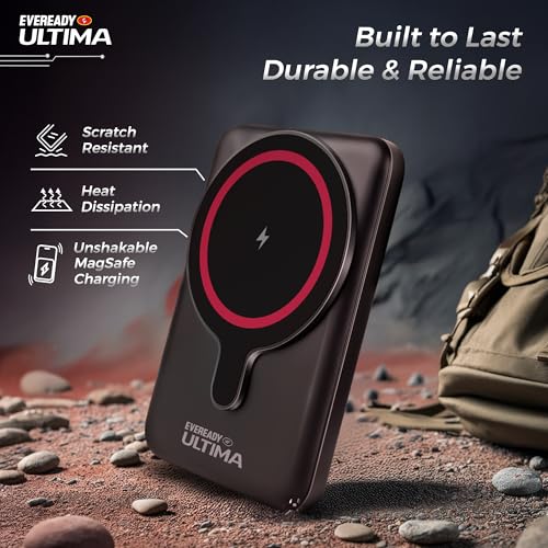 Image of Eveready Ultima MagSafe Compatible Power Bank- PB30, 5,000mAh, 22.5W Wired & 15W Magnetic Wireless Fast Charging for iPhone 12 & Above, Android & Qi Devices (Ensure Device & Case Compatibility)