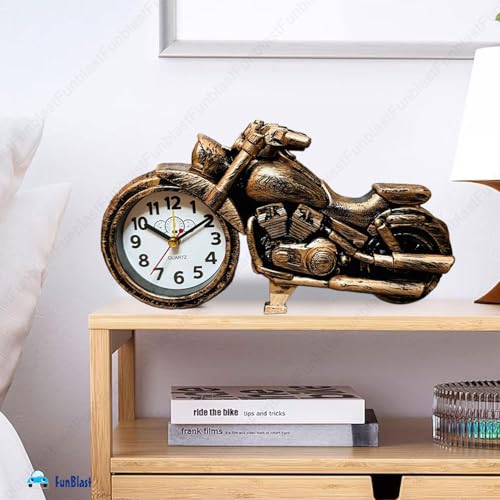 Image of FunBlast Alarm Plastic Clock for Heavy Sleepers Bike Shaped Retro, Stylish Analog Table /Desk Alarm Clock for Students, Table Clock for Bedroom, Living Room, Office, Return Gifts (Brown), 20 *14 Cm