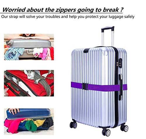 4 Pack Luggage Straps - Adjustable Suitcase Belts 46"-78.8", Heavy Duty Travel Packing Straps with 2 Luggage Tags with Name ID Card, Quick-Release Buckle (Purple)3
