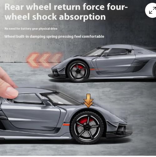Image of 1:24 Koenigseggg Jesko Sport Alloy Metal Pull Back Die-cast Car Openable Doors and Light Music Toy Car for Kids (1:24 Koenigsegg - Black)