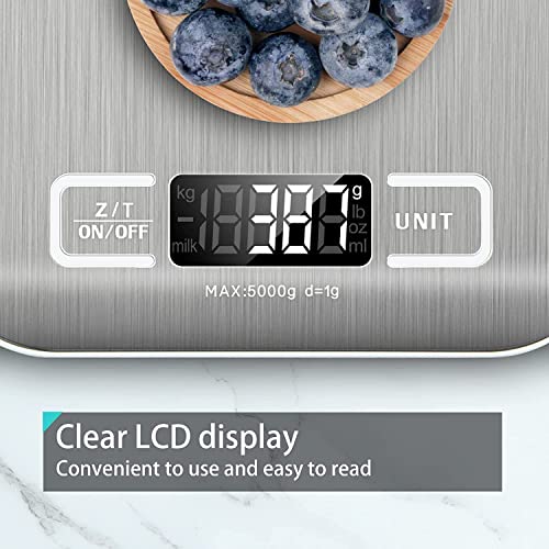 ميزان مطبخ رقمي رفيع للاستخدامات المنزلية ولوزن اطعمة الحمية الغذائية مع شاشة LCD ويزن حتى 5 كغم × 1 غرام