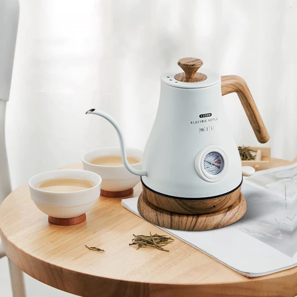 YXSH Hervidor Eléctrico Retro De 1,0 L, Cuello De Cisne Boca Delgada Tetera Cafetera Manual Revestimiento De Acero Inoxidable con Termómetro