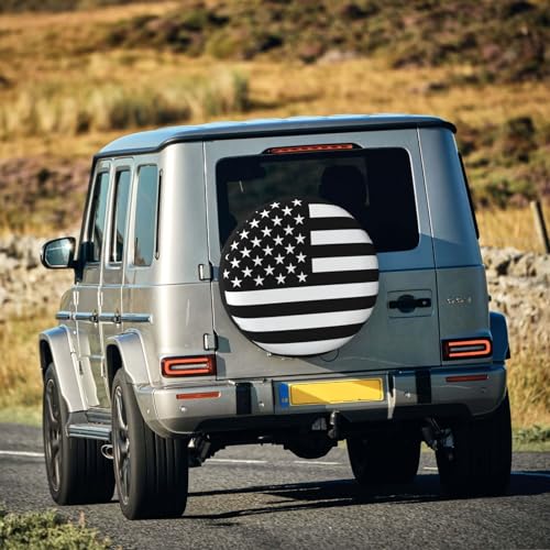 Image of Spare Tire Cover Black and White American Flag Wheel Covers USA Flag Weatherproof Universal Wheel Protectors for Rv SUV Camper Travel Trailer 16 Inch