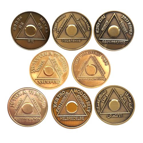 Foreign Language Alcoholics Anonymous AA Coins: Unique Sobriety Gifts in 8 Languages with Gift Box - Available for All Years