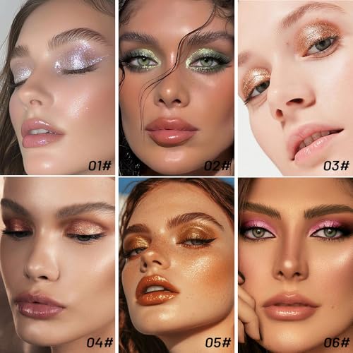 Image of SUAKE Liquid Sparkling Glitter Eyeshadow Stick Pack - High Pigment Shimmer Metallic Eye Shadow, Long-Lasting, White Blue Black Gold Purple Bold Colors,Quicking-Dry (1#-6#, Pack of 6)