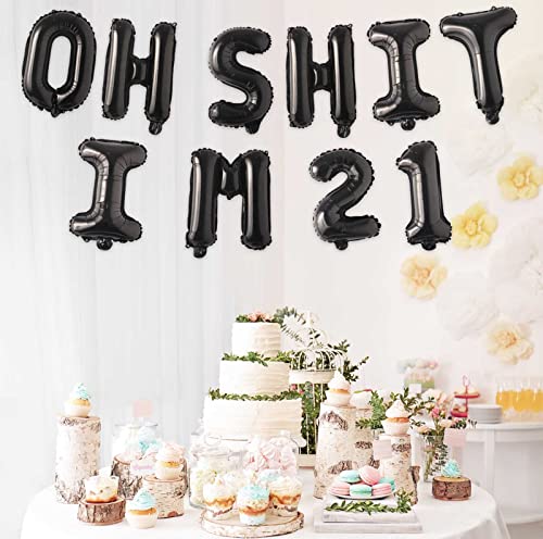 Image of Oh I'm 21! Latex Balloons 16 Inch Black Hallo Twenty Five Cheers to 21 Years Old Theme Decor for Man Woman Happy 21st Birthday Party Photo Studio Prop Flag Decorations Favors Supplies
