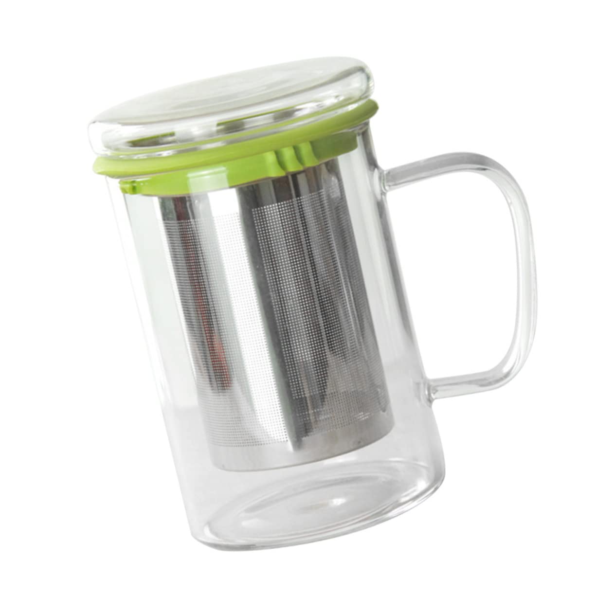 Mug transparent avec infuseur thermique et couvercle ergonomique vert