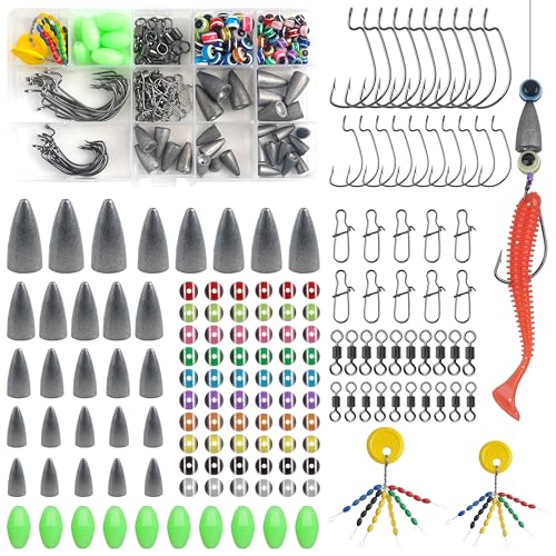 OROOTL Carolina and Texas Rigs Making Kit, 150pcs Bass Fishing Kit Accessories Bullet Sinkers Bass Hooks Swivels Snaps Beads Fishing Tackle Box